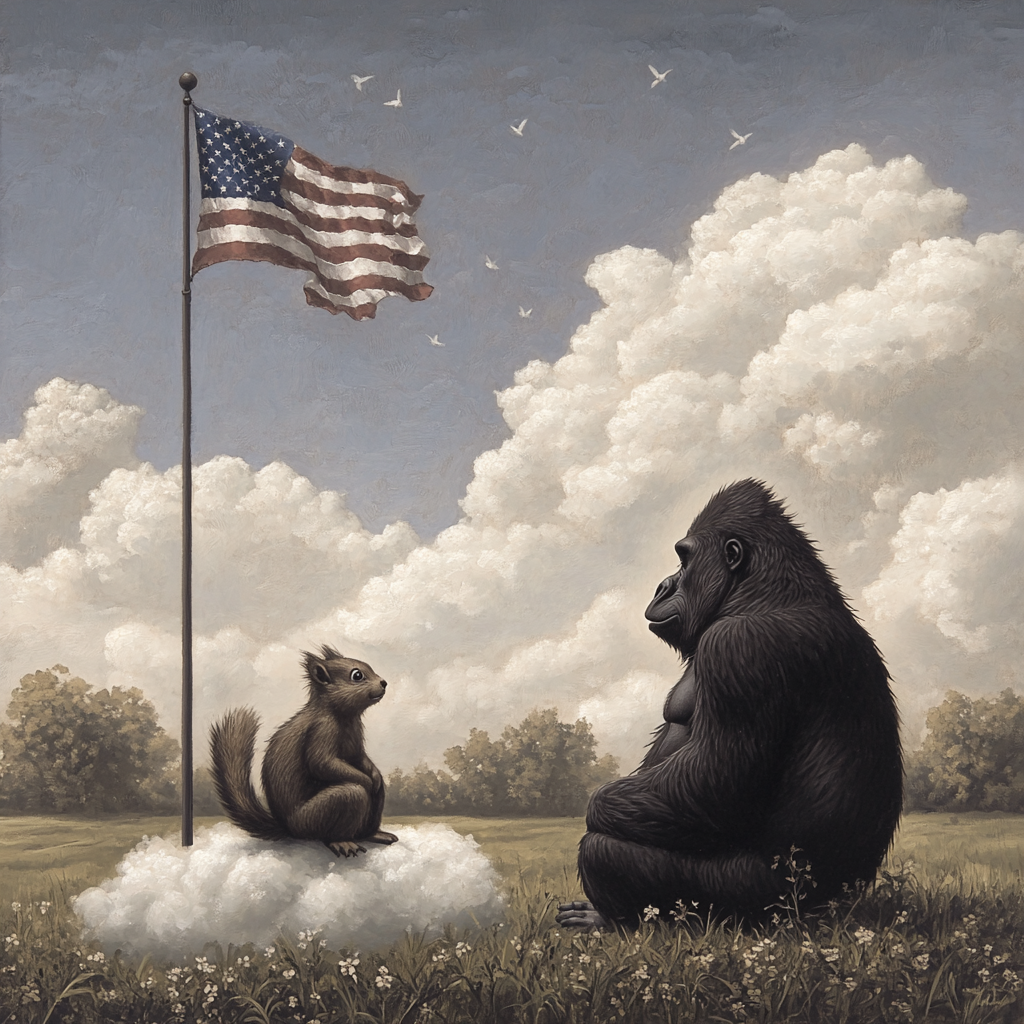 A Squirrel and Gorilla Ghosts Watch Over Meadow