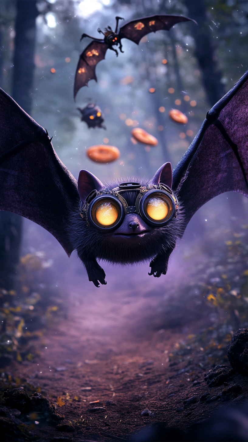 A Steampunk Bat's Magical Flight in Enchanted Forest