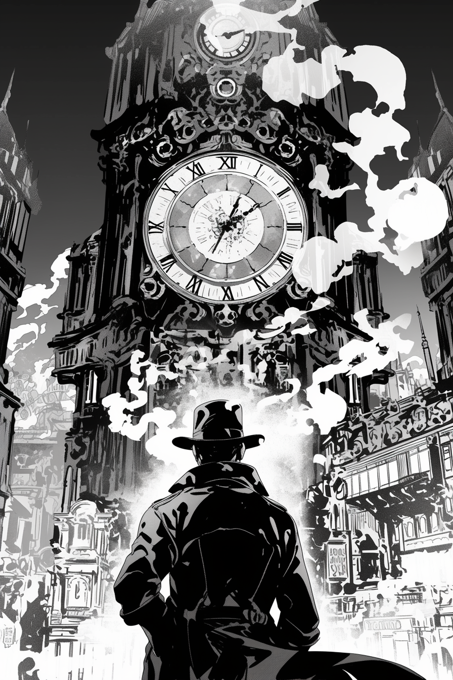 A Steampunk Noir Novel Cover with Smoking Man