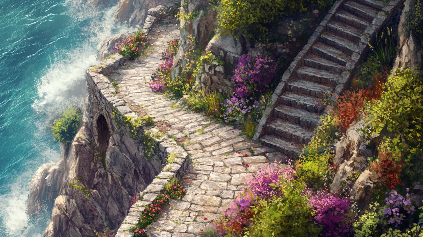 A Stone Path on Cliffside by Ocean