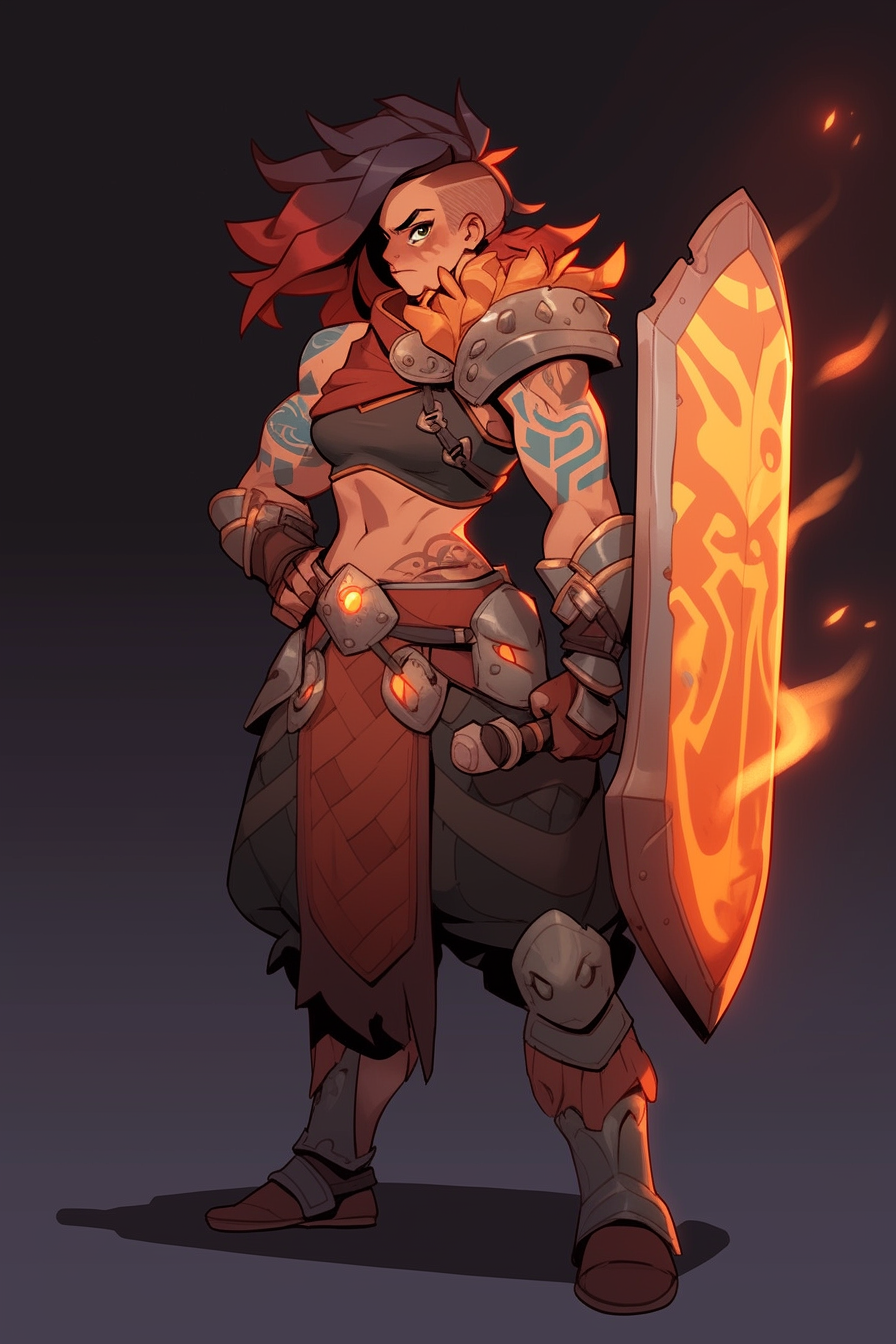 A Strong Girl Warrior With Swords In Armor