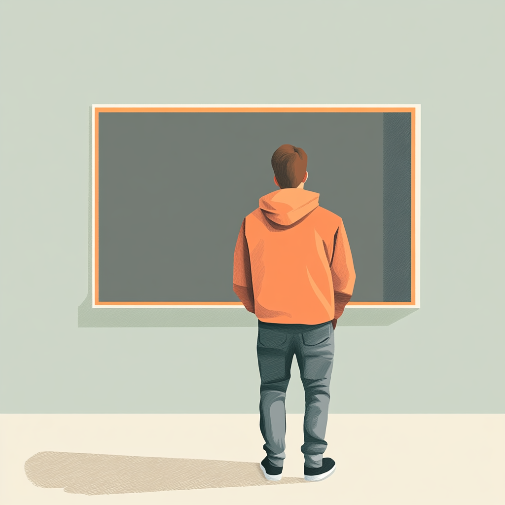 A Student Studying a Detailed Schoolboard Illustration