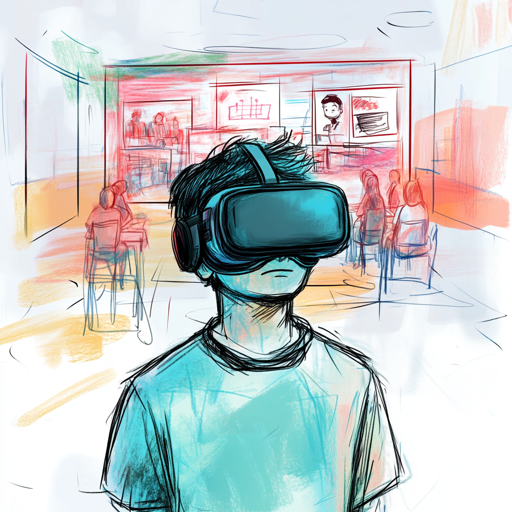 A Student in VR Classroom Setting