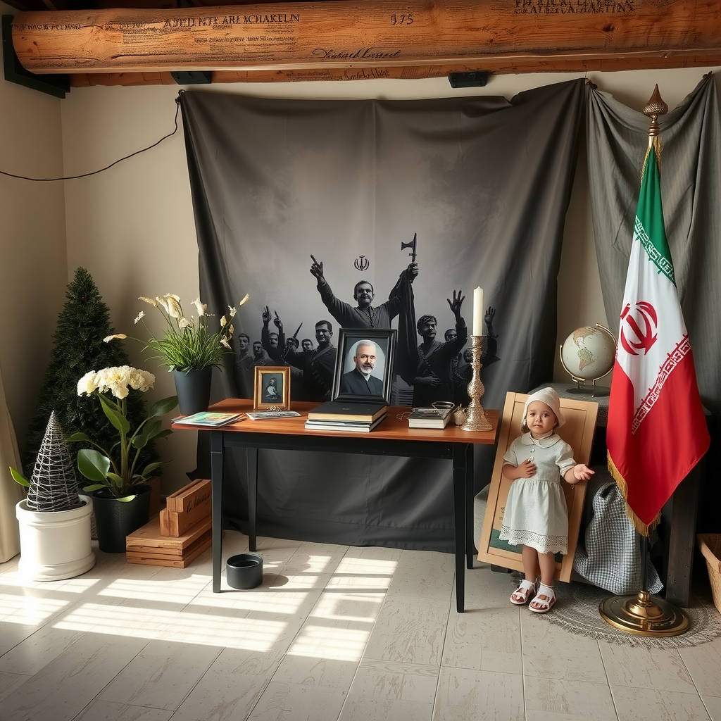 A Studio with a Table, Picture, Child, Flags