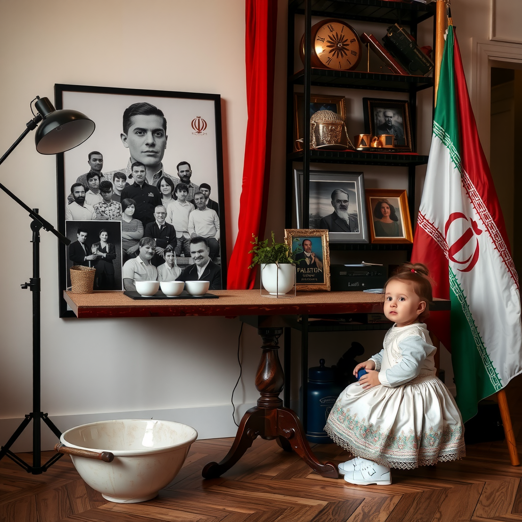 A Studio with a Table and Flags