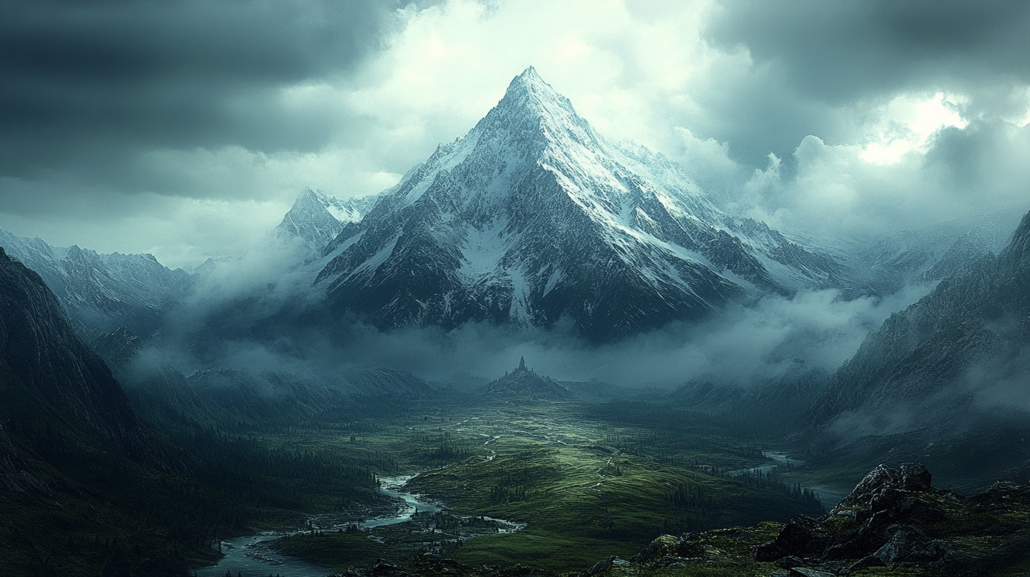 A Stunning Mountain Range in High Fantasy Art