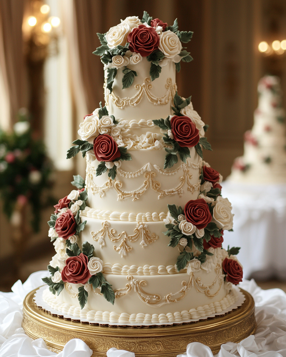 A Stunning Victorian Wedding Cake on Gold Stand