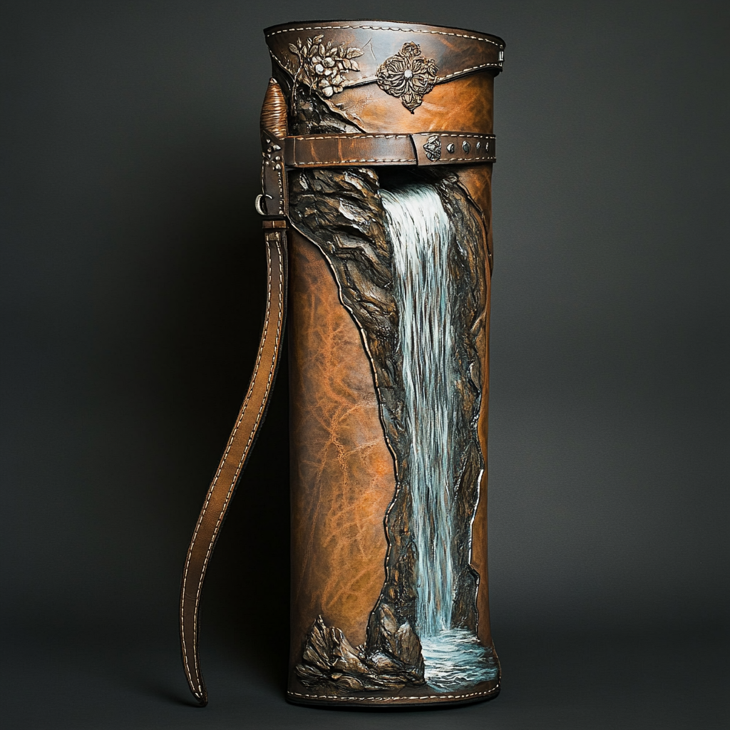 A Stylistic Leather Quiver with Silver Waterfall Etching