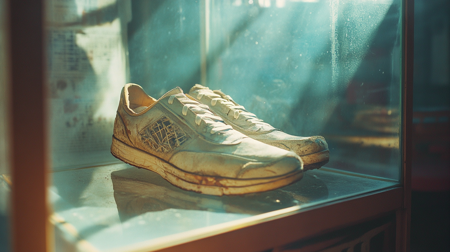 A Sunlit Old Shoe in Glass Display