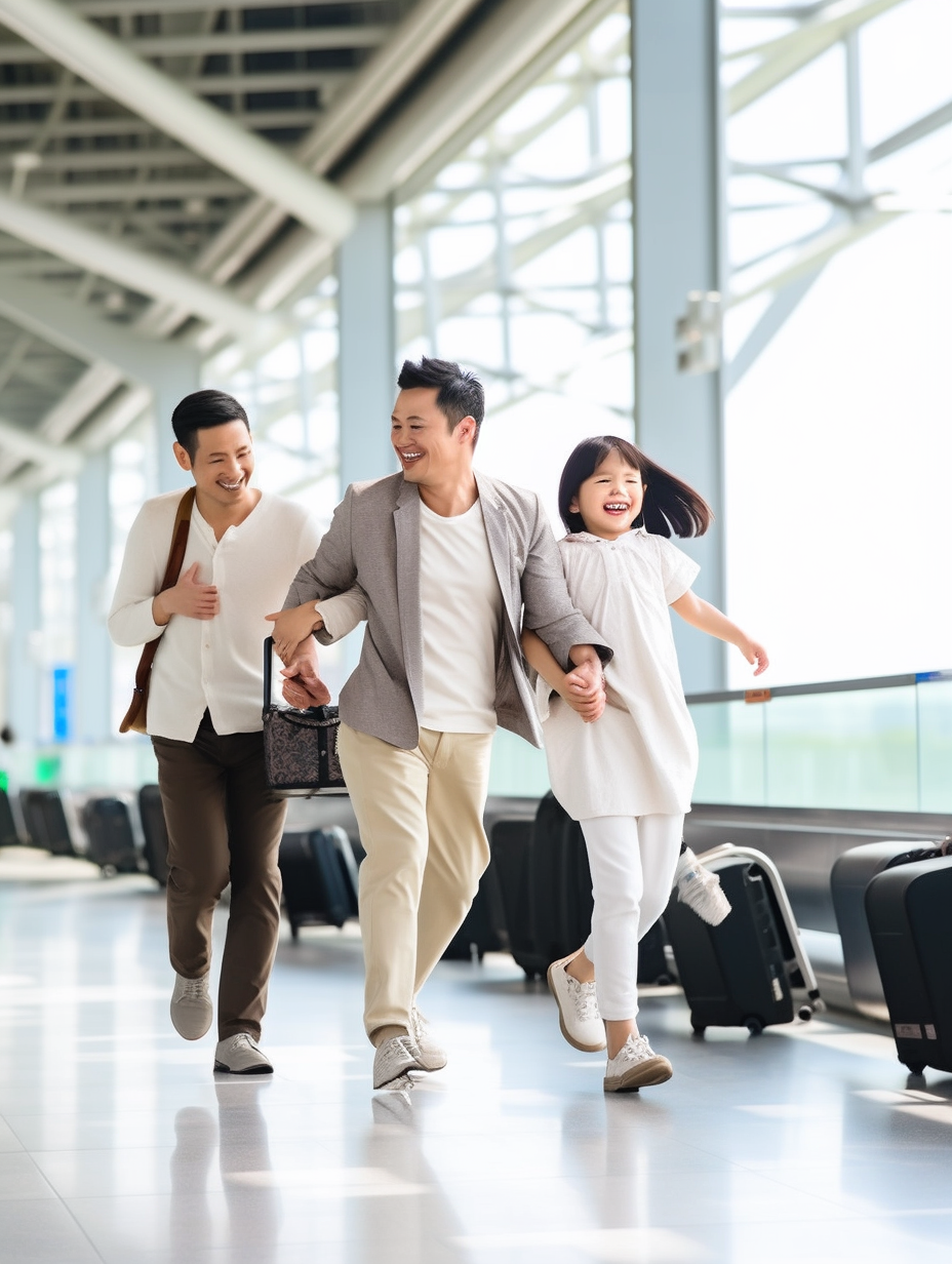 A Sunny Asian Family at Airport Traveling Together