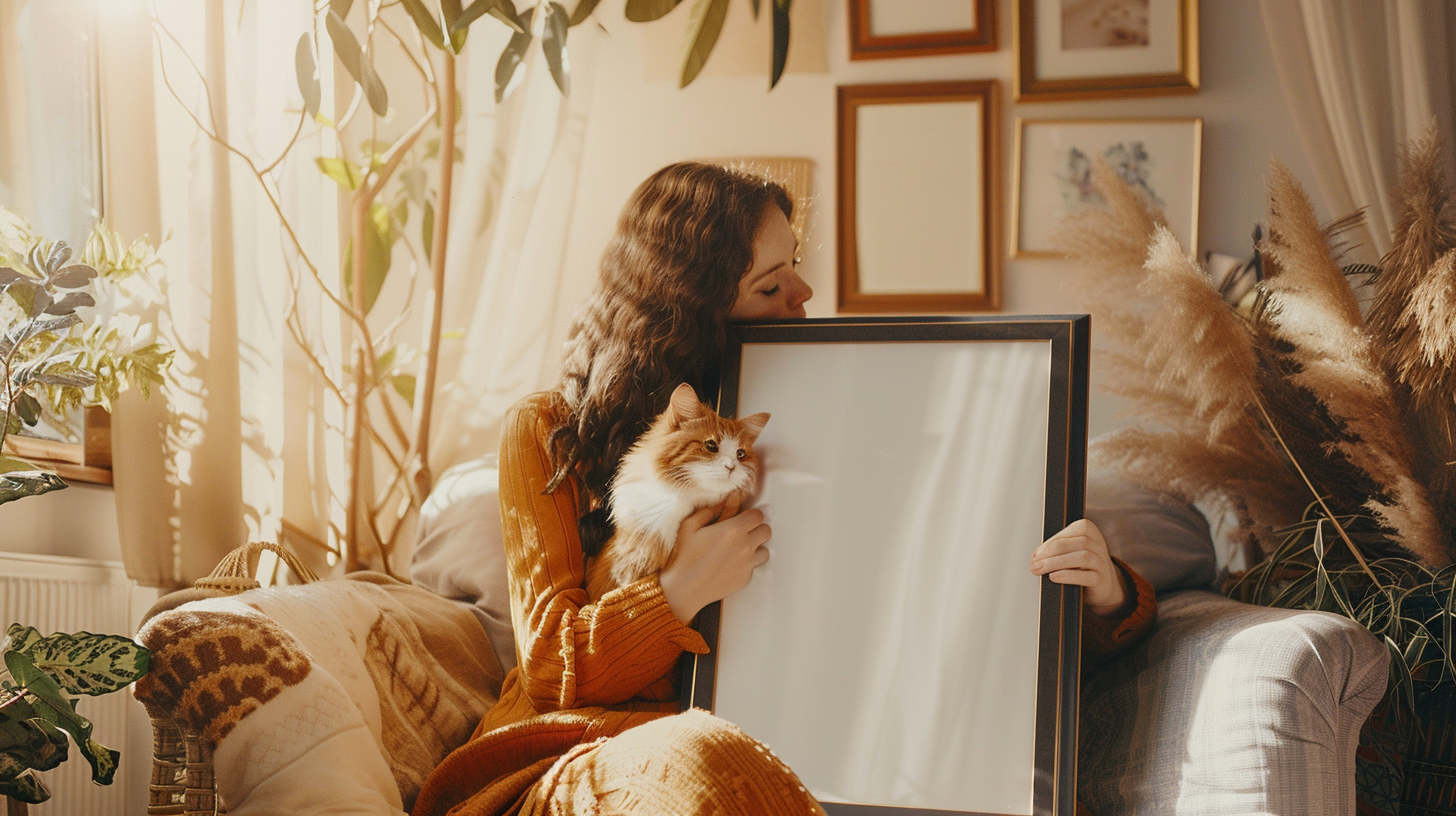 A Sunny Countryside Scene with Woman and Cat