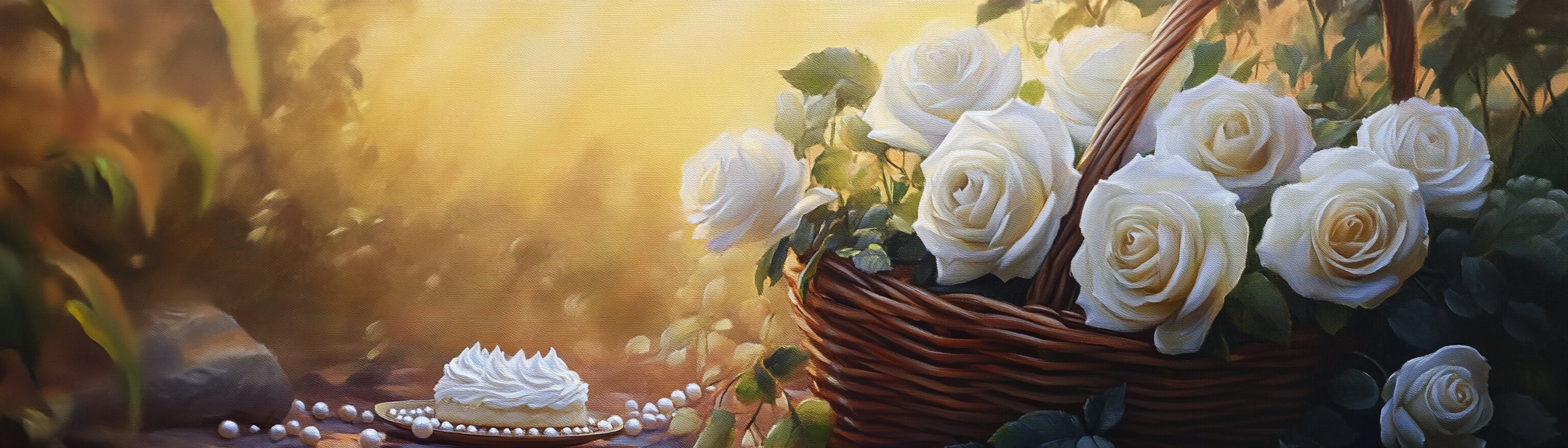 A Sunset Picnic with White Roses and Pearls.