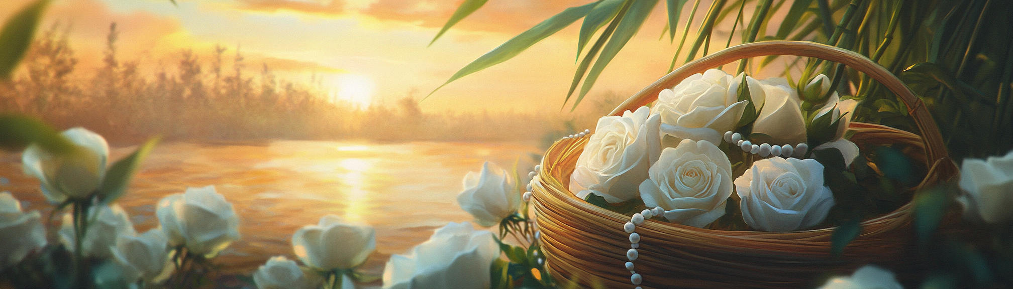 A Sunset Picnic with White Roses