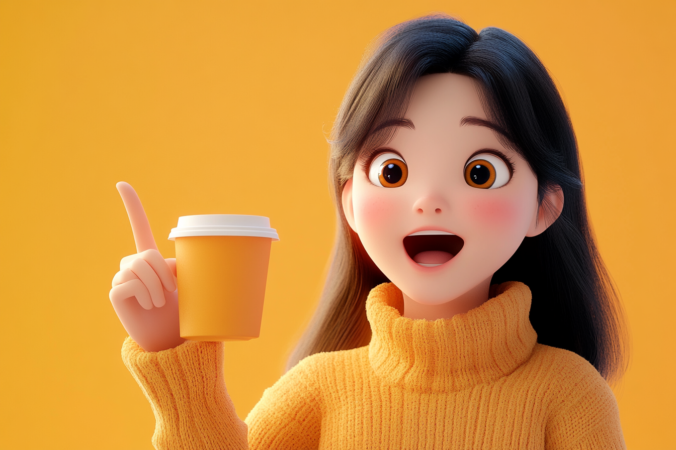 A Surprised Korean Woman Holding Coffee Cup Joyfully