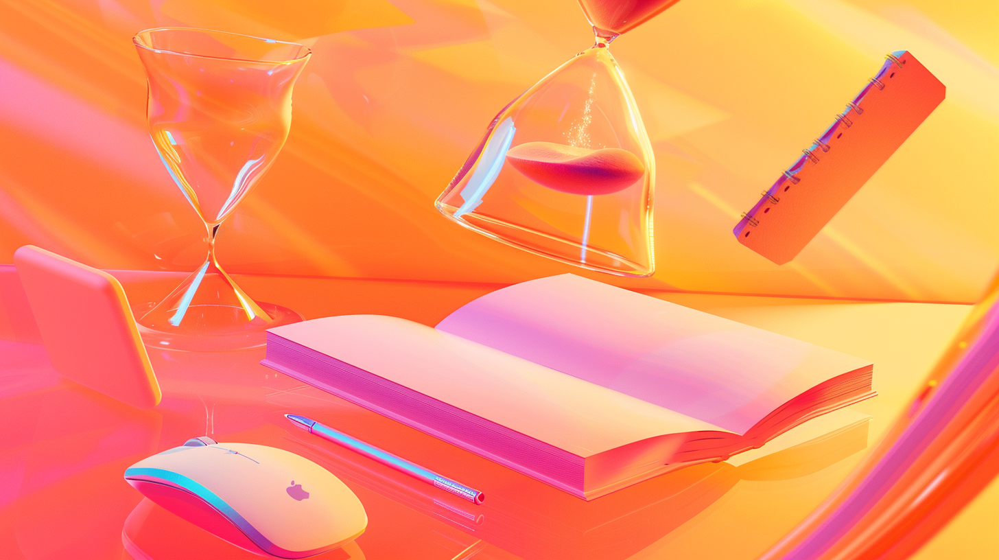 A Surreal Scene of Floating Orange and Pink Objects