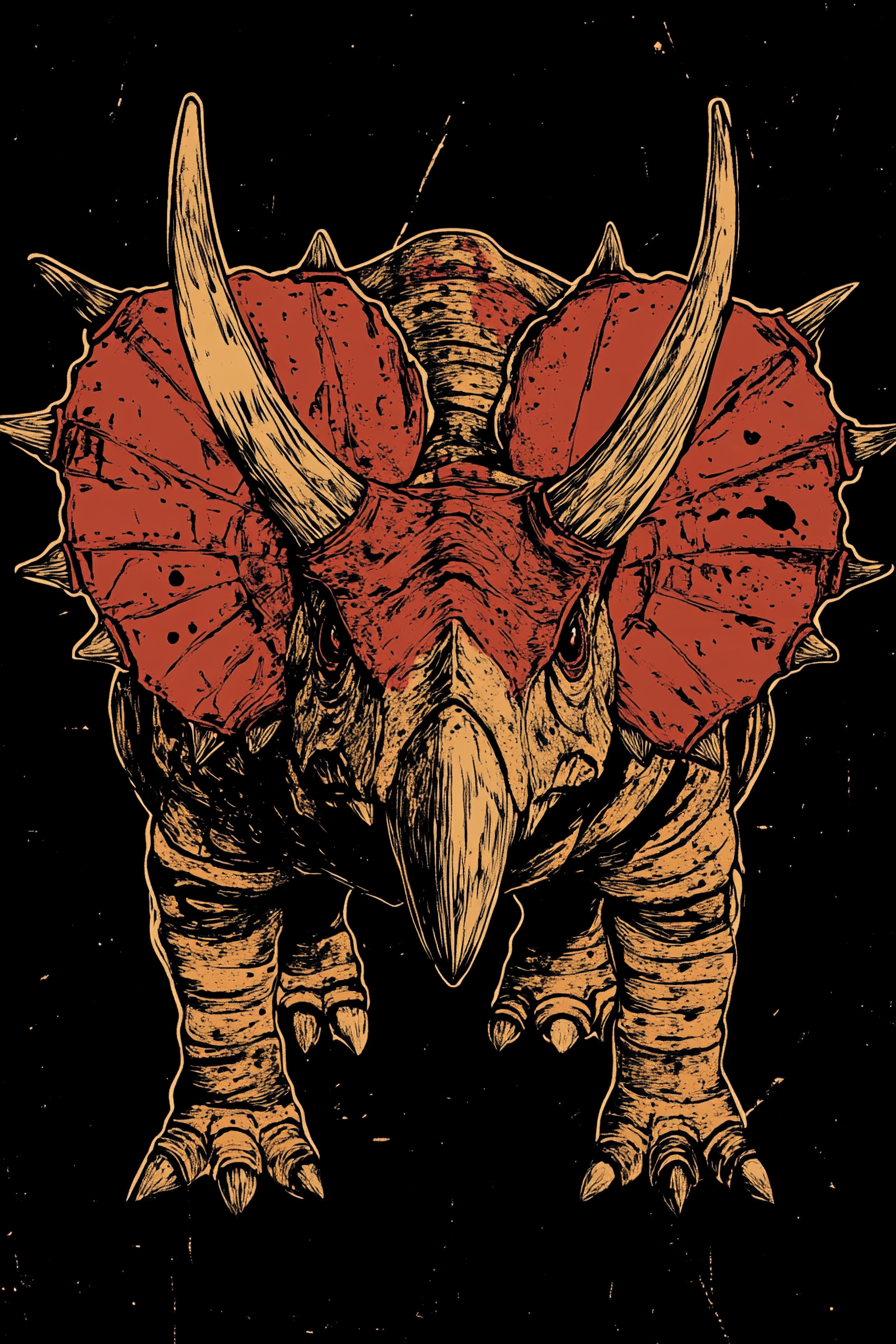 A Surreal Triceratops on a Worn T-shirt Illustration