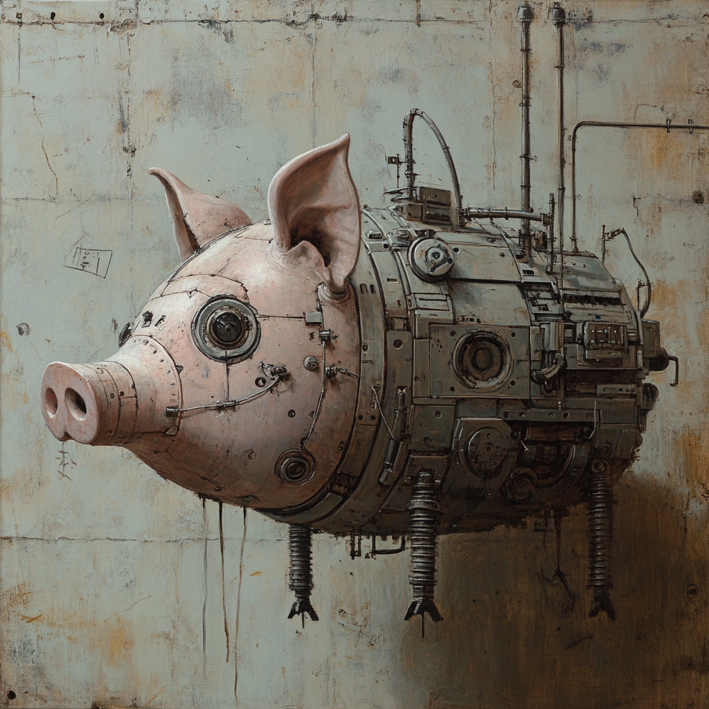 A Surrealist Robotic Pig in Colored Pastel