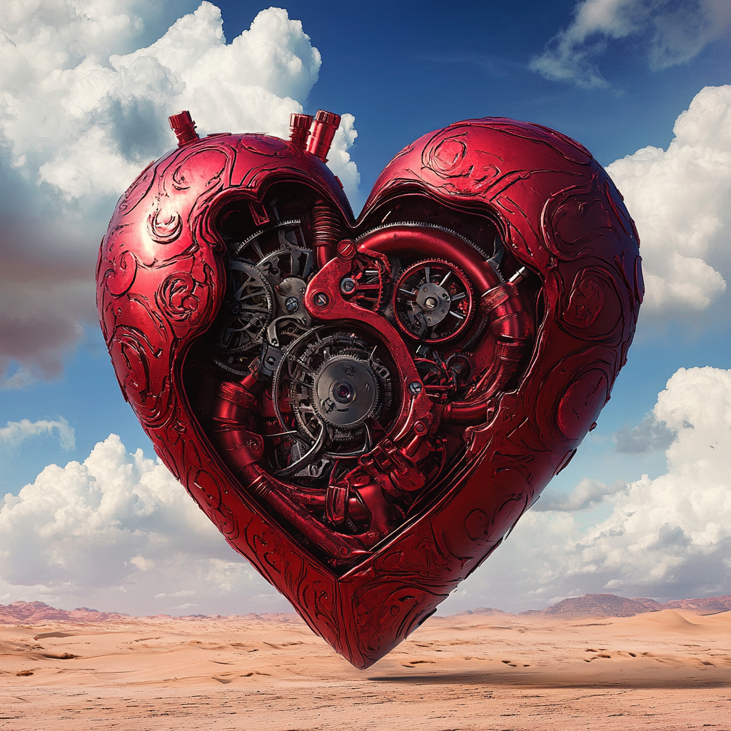 A Surrealistic Heart Clock in the Desert