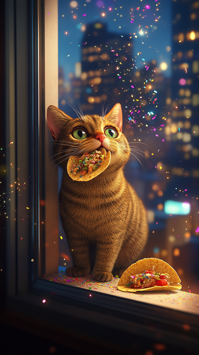 A Tabby Cat Teleporting Back with Taco fun 😺