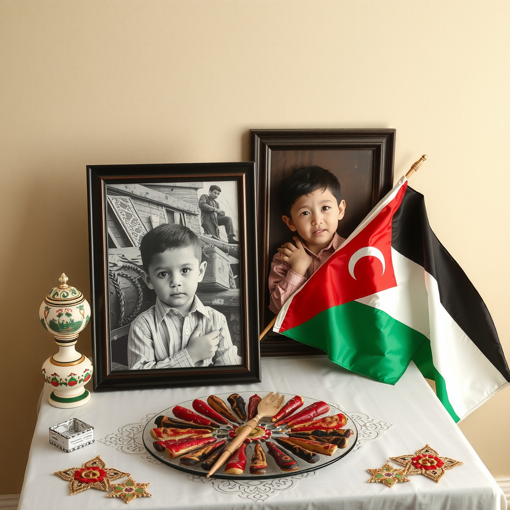 A Table, Martyrdom Picture, Childhood, Palestinian Flag image