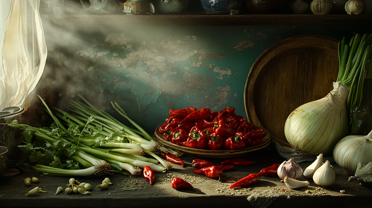 A Table Filled with Colorful Korean Ingredients