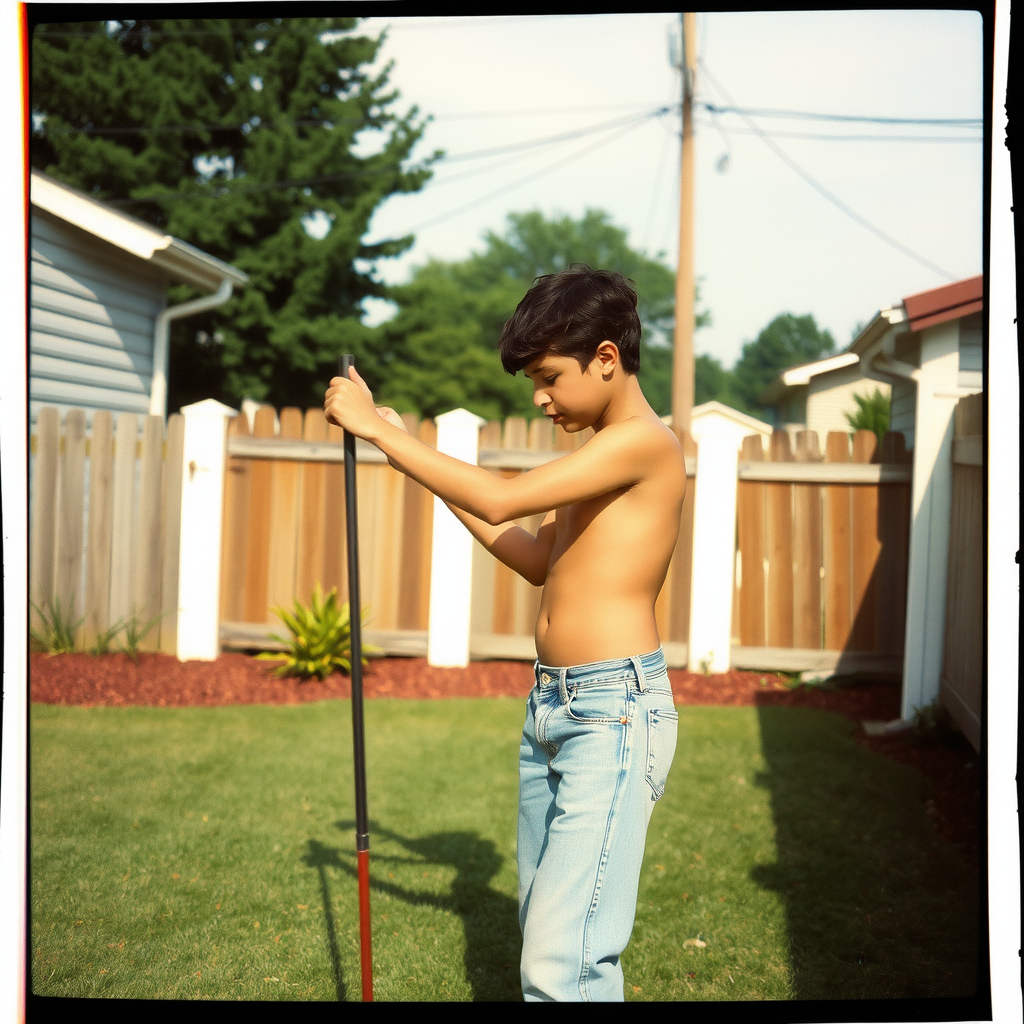 A Teenager Working in Summer Yard, 1980s Suburb