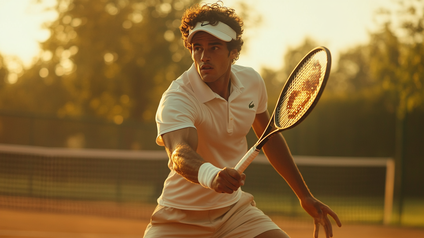 A Tennis Player in Action at Sunset