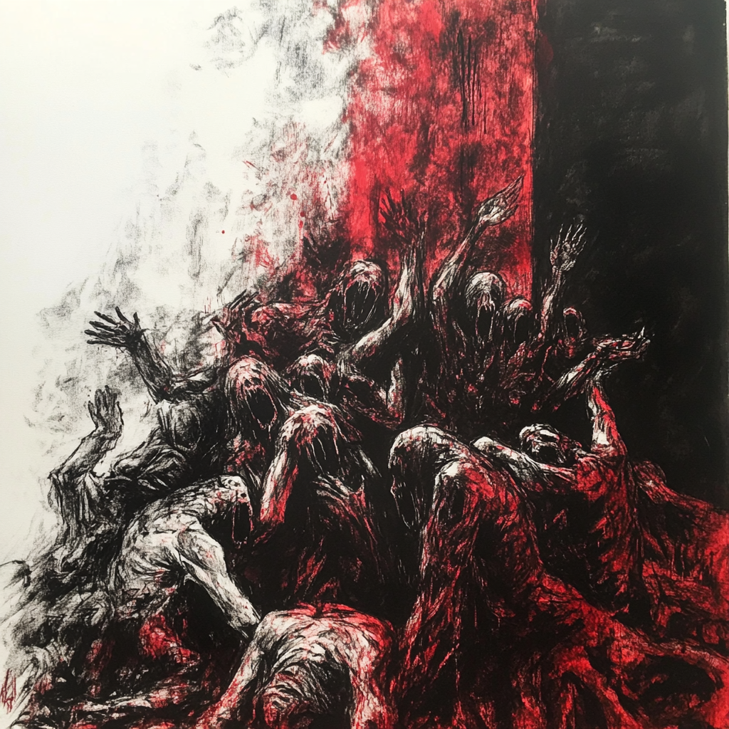 A Terrifying Charcoal Drawing of Hell-Like People Pit