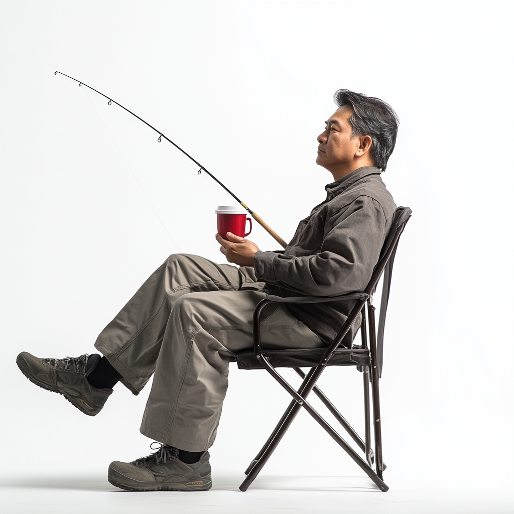 A Thai Man Fishing on a Folding Chair