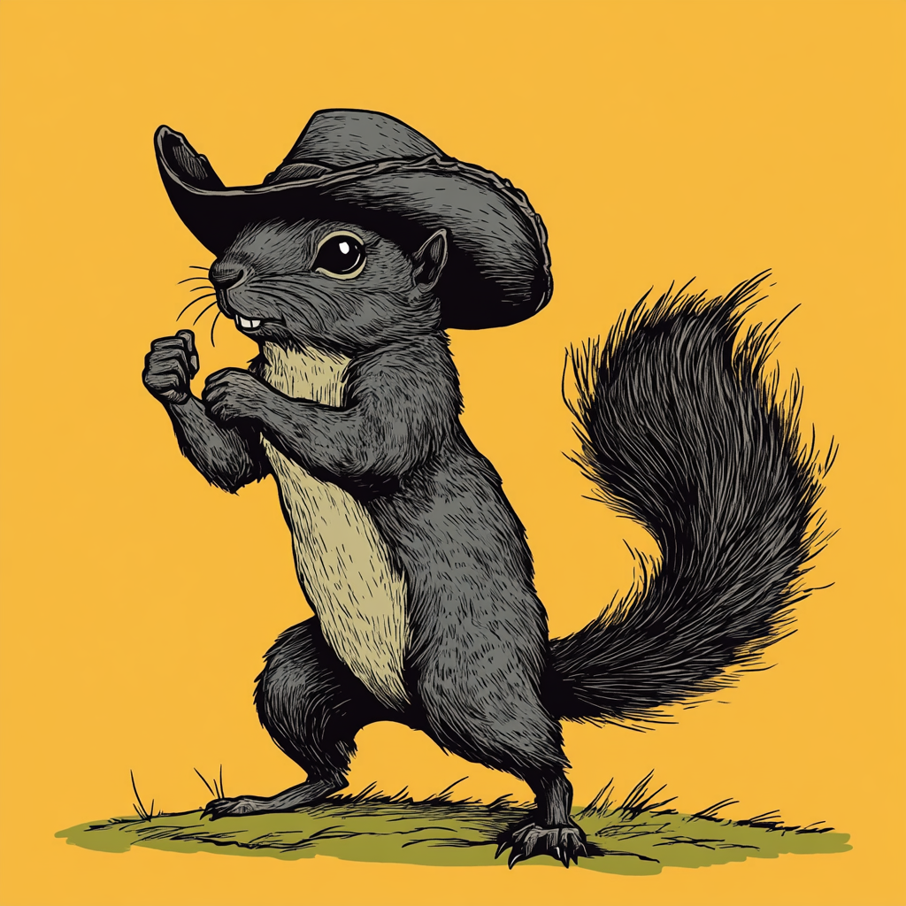 A Tough Squirrel in Cowboy Hat Ready to Fight