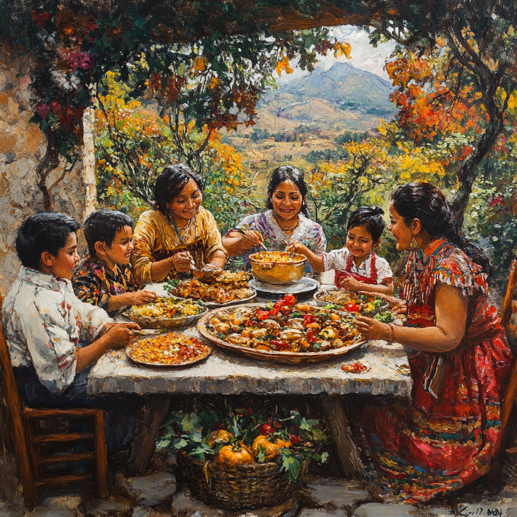 A Traditional Guatemalan Family Enjoying Typical Fiambre Dish