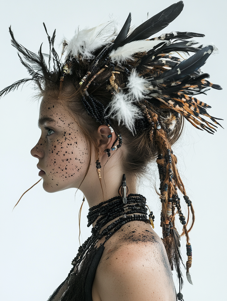 A Tribal Girl Portrait with Feathered Hair