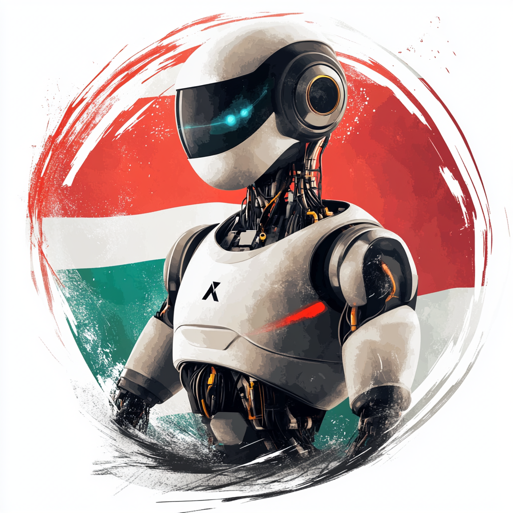 A UAE-themed tech support robot in circle