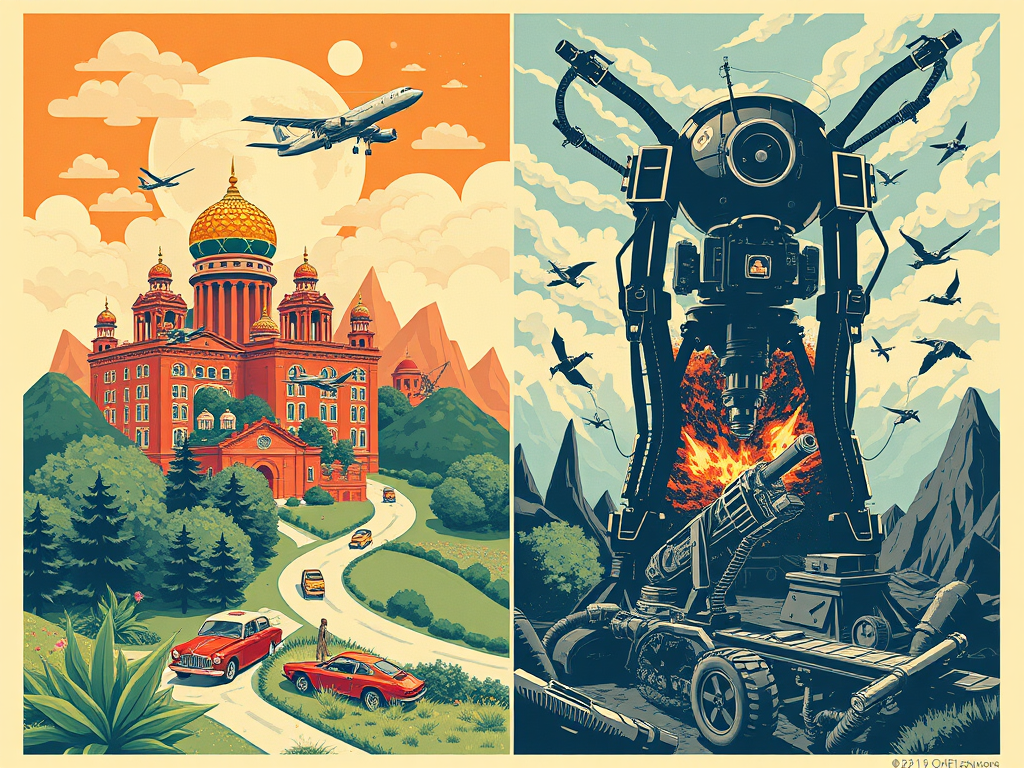 A Utopian-Dystopian Retro-Futuristic Poster