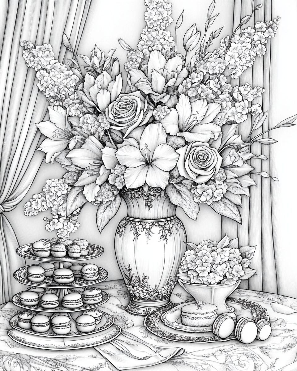 A Vase of flowers on Victorian Dessert Table