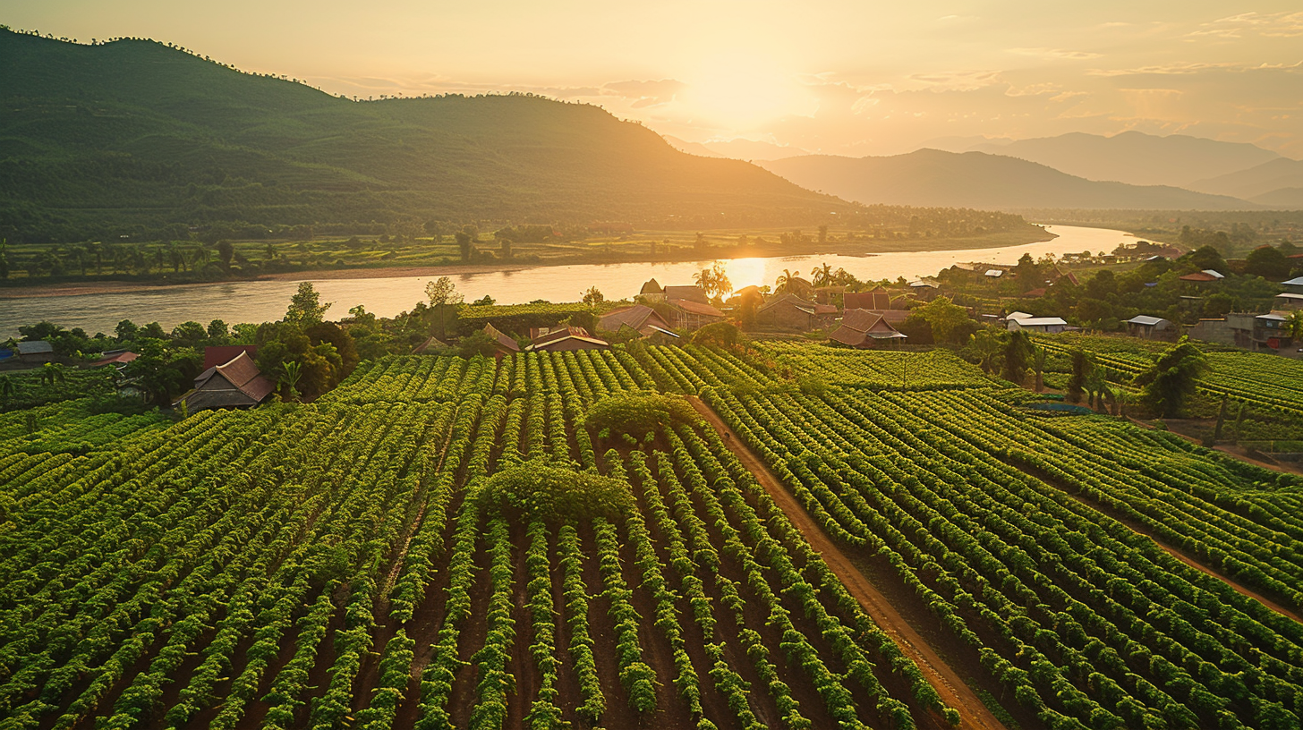 A Vibrant Cambodian Pepper Plantation at Sunset