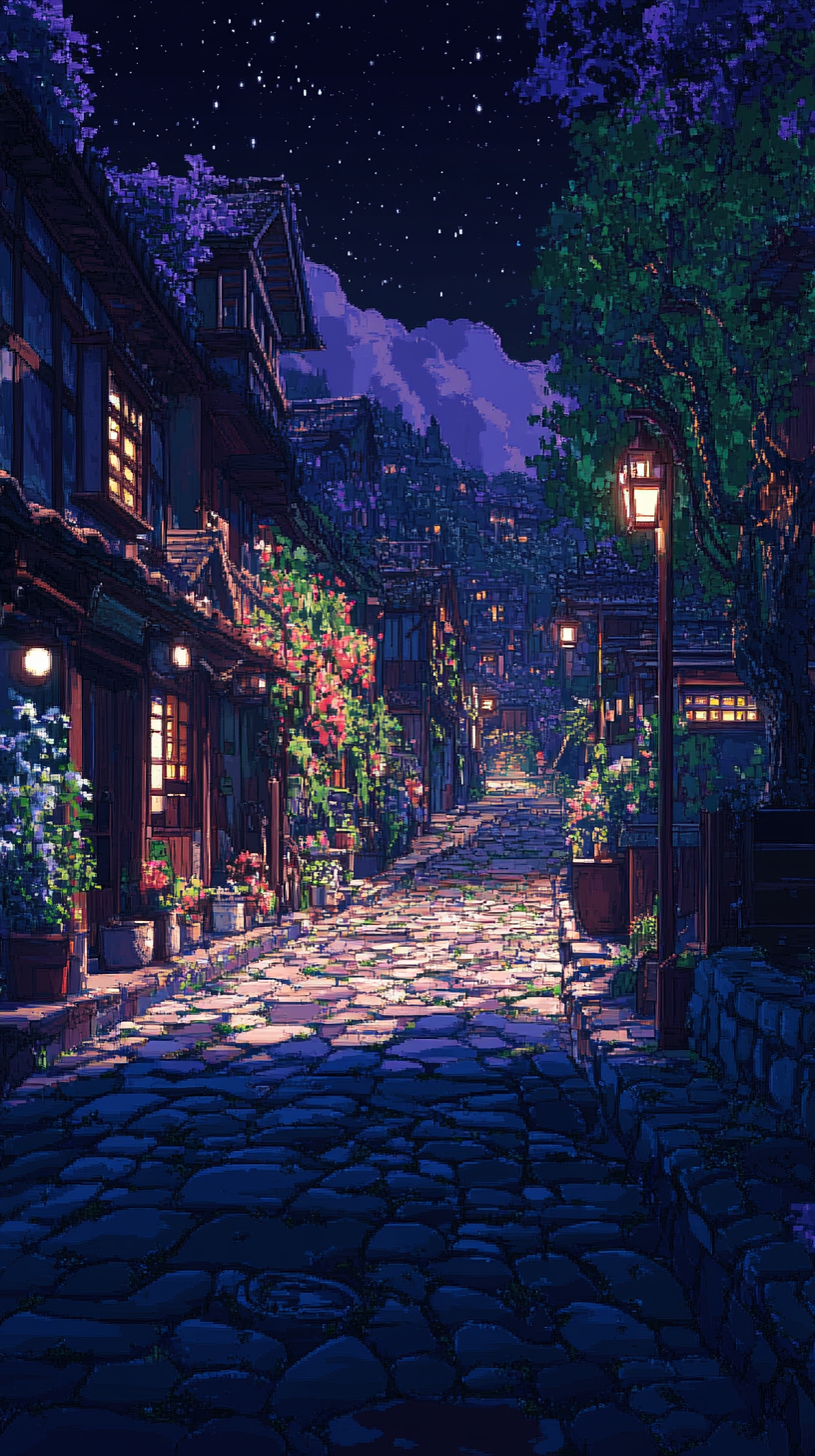 A Vibrant Studio Ghibli-Inspired Nighttime Landscape