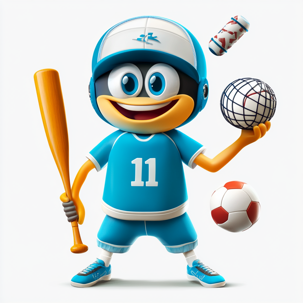 A Vibrant Youth Sports Mascot with Mixed Equipment