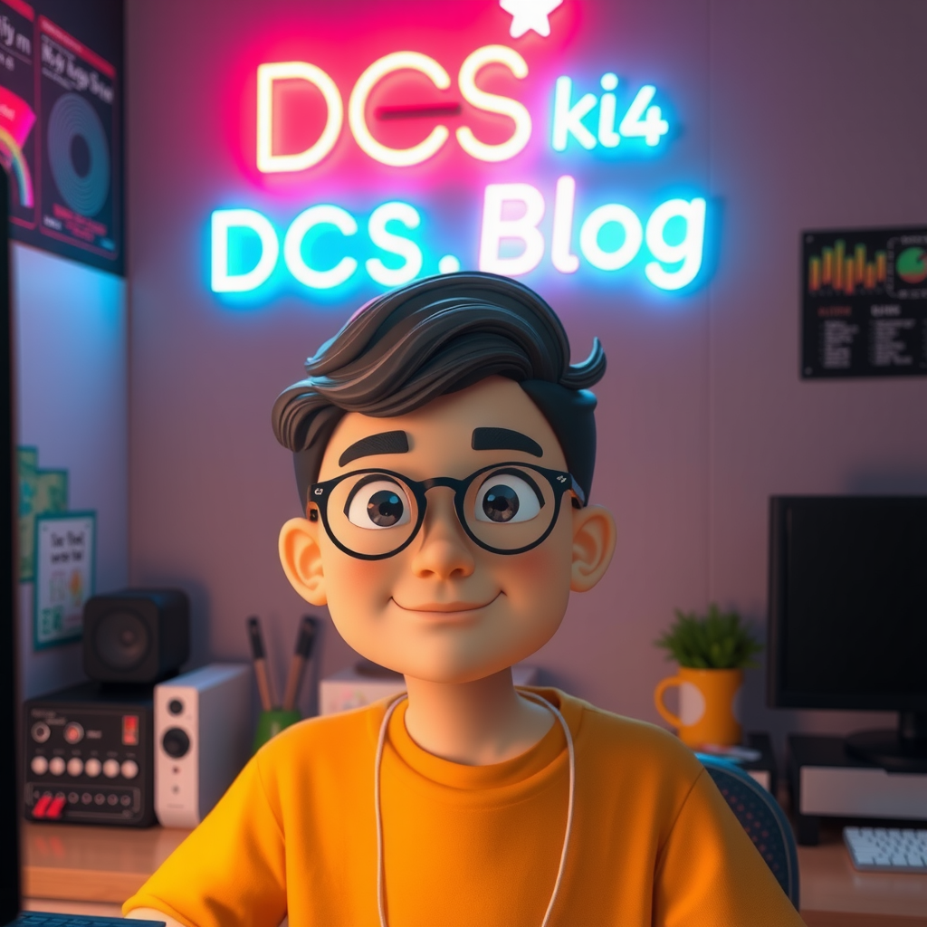 A Vietnamese Boy with Glasses in Neon Room