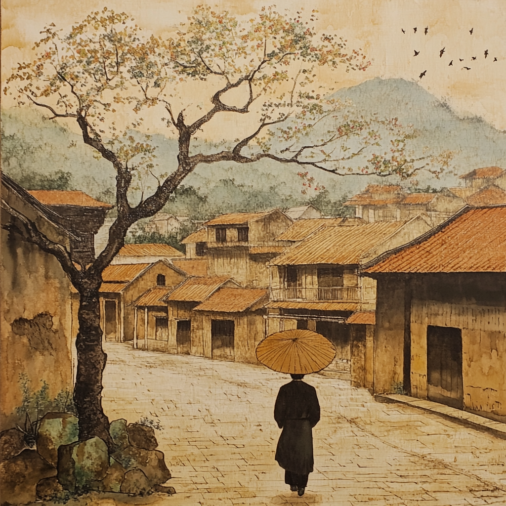 A Vietnamese Master Walking in Ancient Town