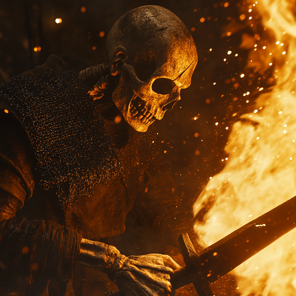 A Viking Skeleton Forges Mighty Sword in Hell