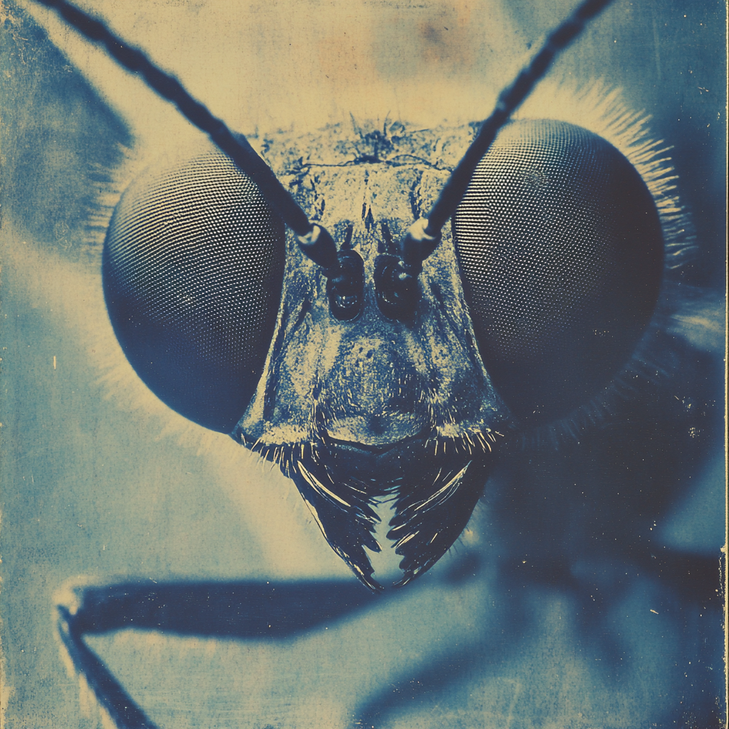 A Vintage 1980's Blue Insect Face Macro Photo