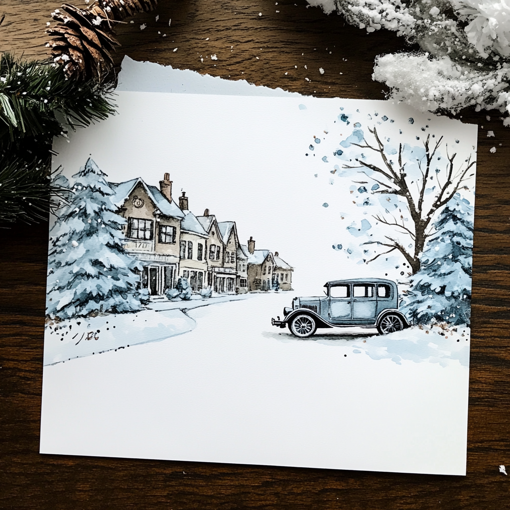 A Vintage Car in a Whimsical Winter Wonderland.