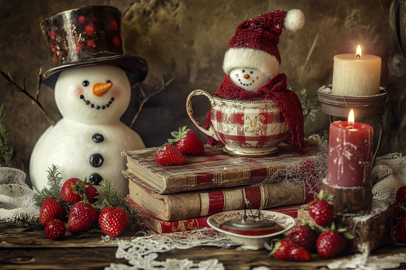 A Vintage Christmas Tea Party with Snowmen and Strawberries