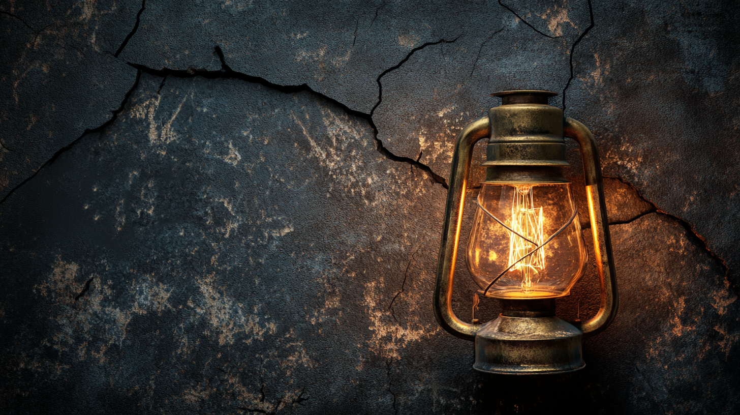 A Vintage Electric Lamp Glowing on Cracked Wall