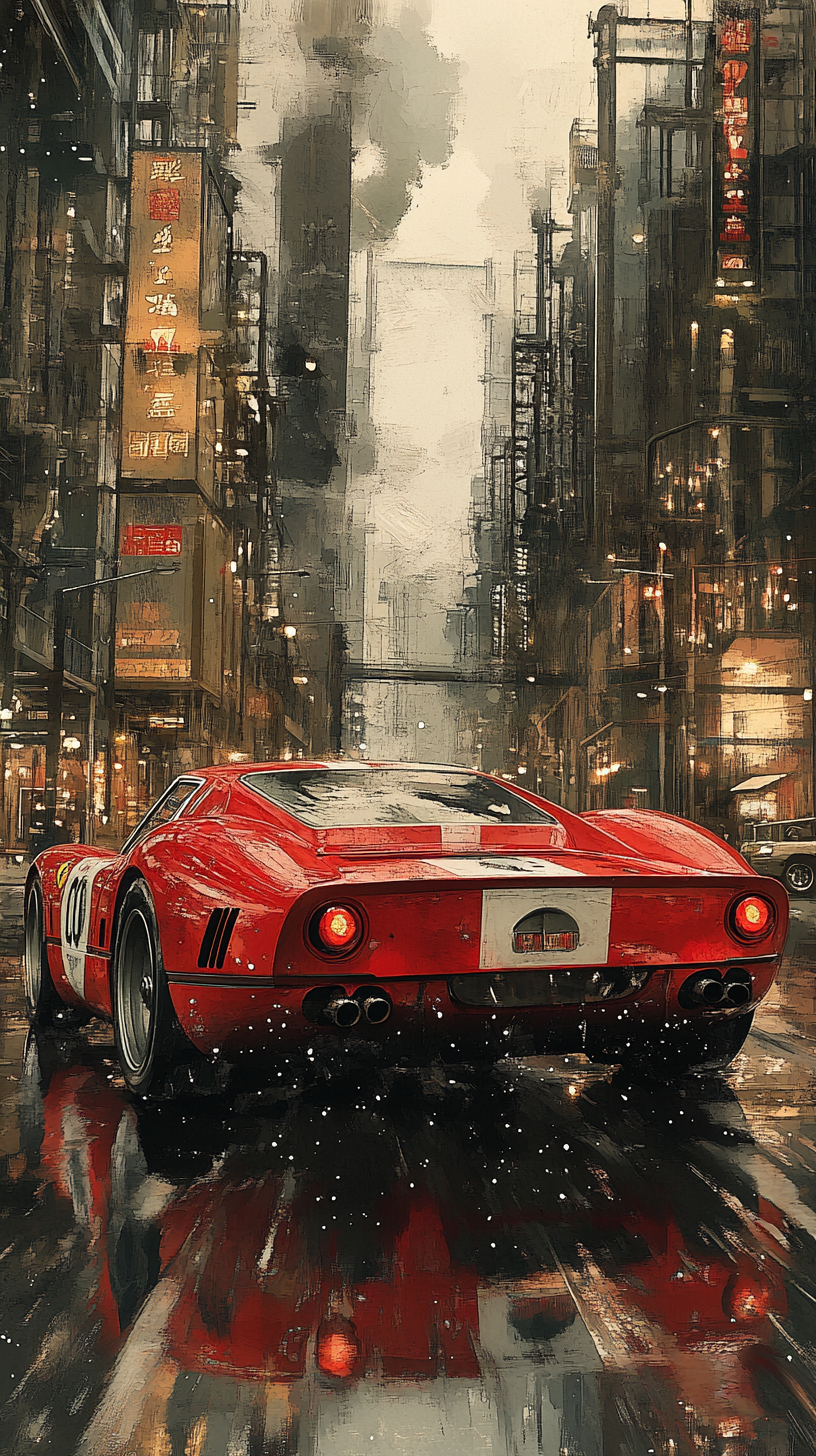 A Vintage Ferrari in Industrial Plant Poster Art