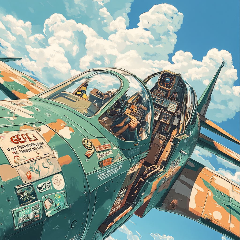 A Vintage Fighter Plane in Whimsical Sky