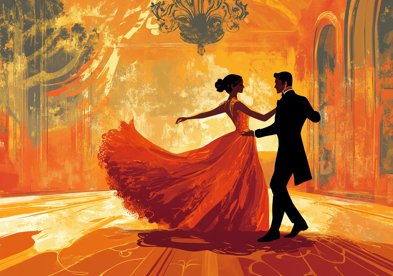 A Vintage Music Ball Night Poster: Couple Dancing