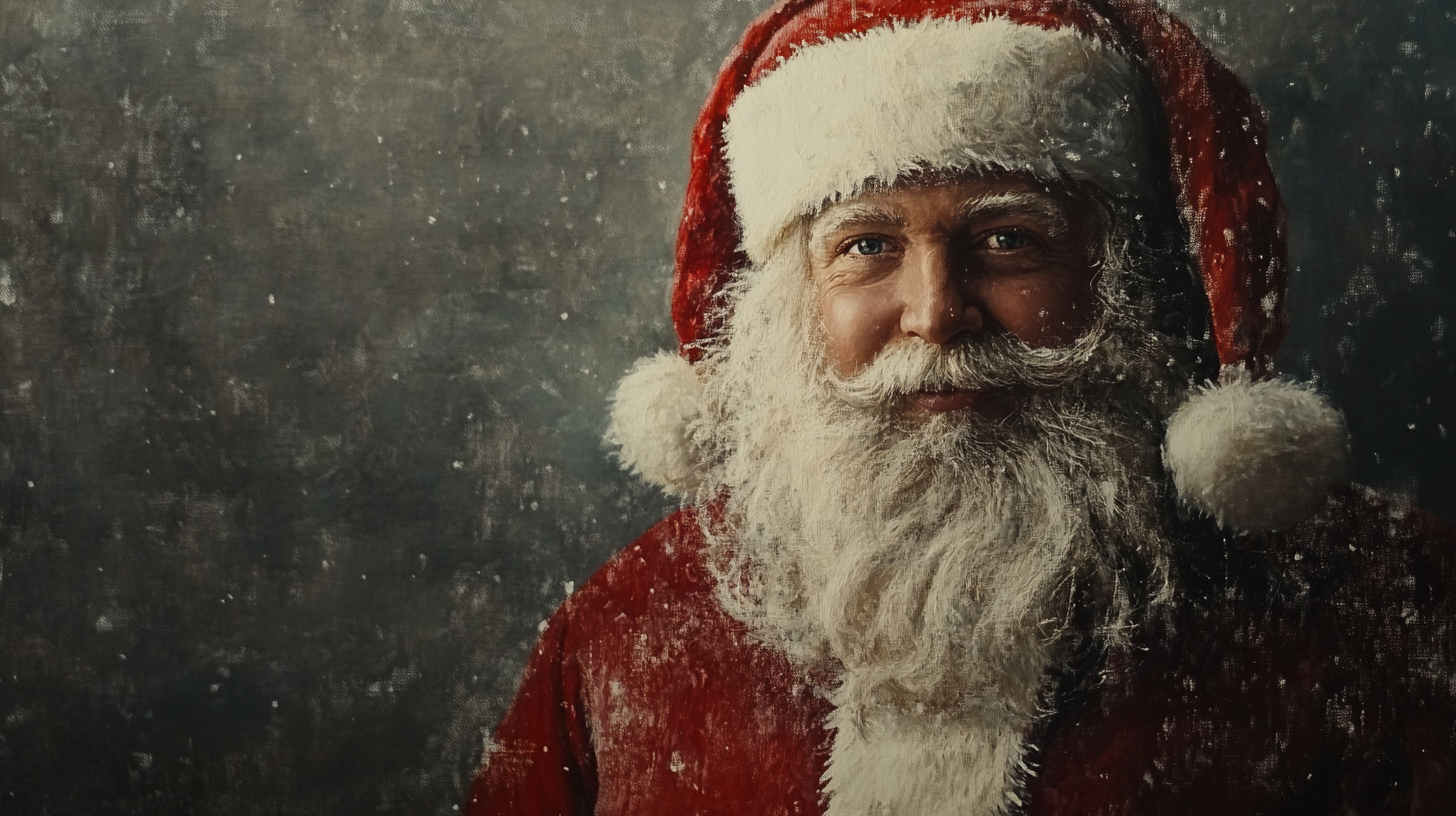 A Vintage Santa Painting with Dark Background