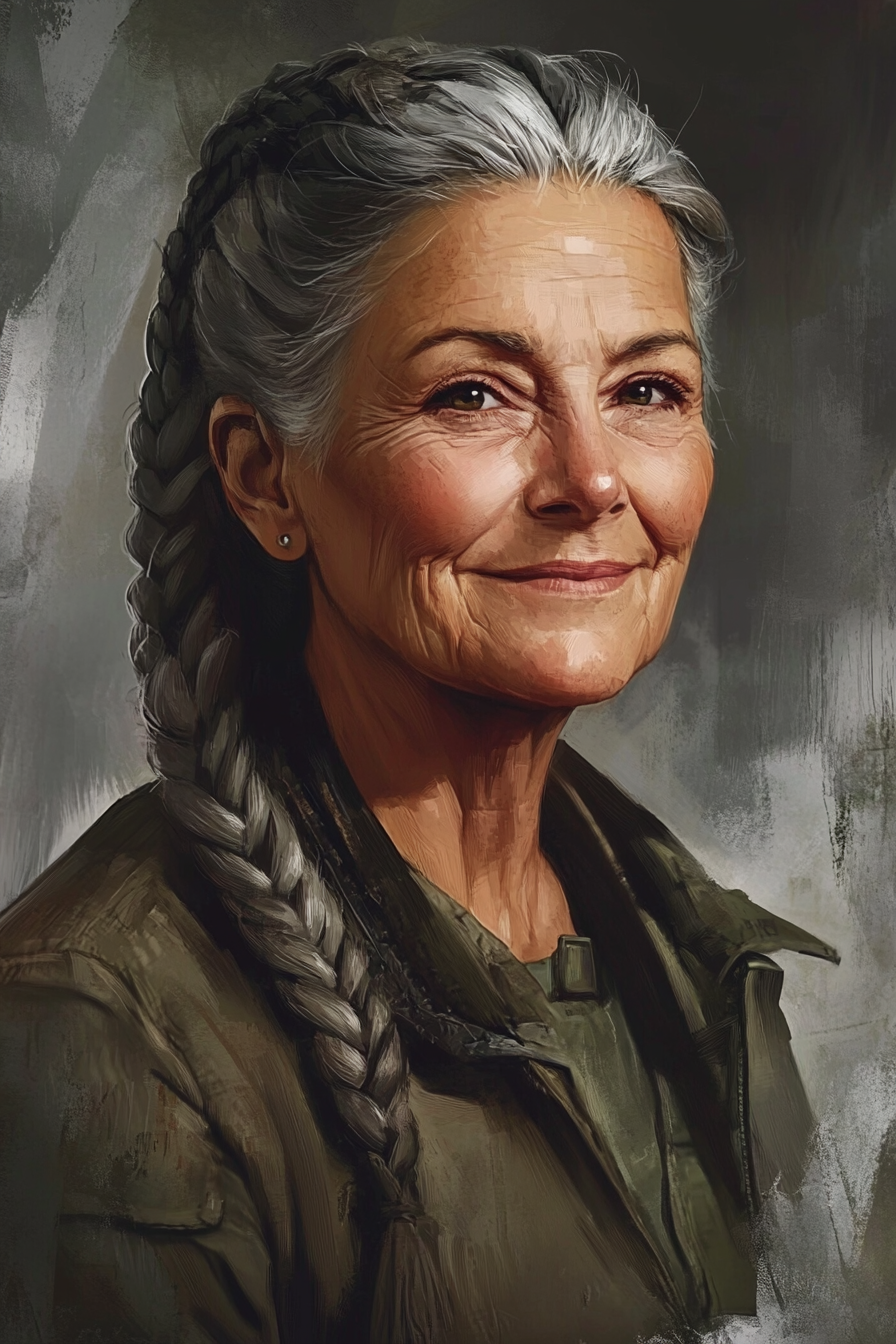 A Warm-Smiling Elderly Female Mercenary Portrait